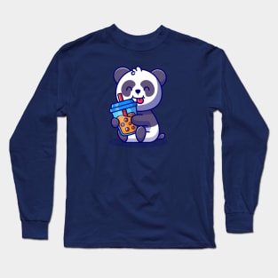 Cute Panda Hug Boba Milk Tea Cartoon Long Sleeve T-Shirt